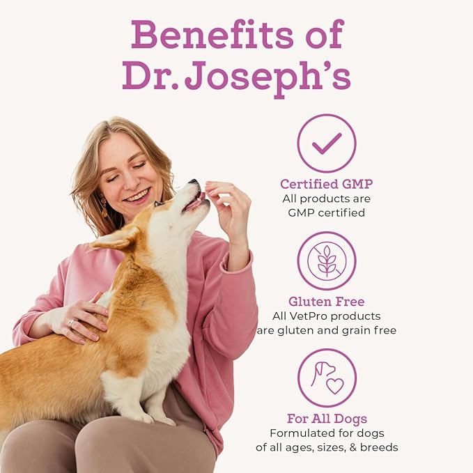 Dr. Joseph's VetPro Complete Dog Hip & Joint Supplement for Arthritis Pain Relief – High-Strength Glucosamine & Chondroitin Chews for Senior Dogs – Vet Formulated, Peanut Butter Flavor, 60 Ct