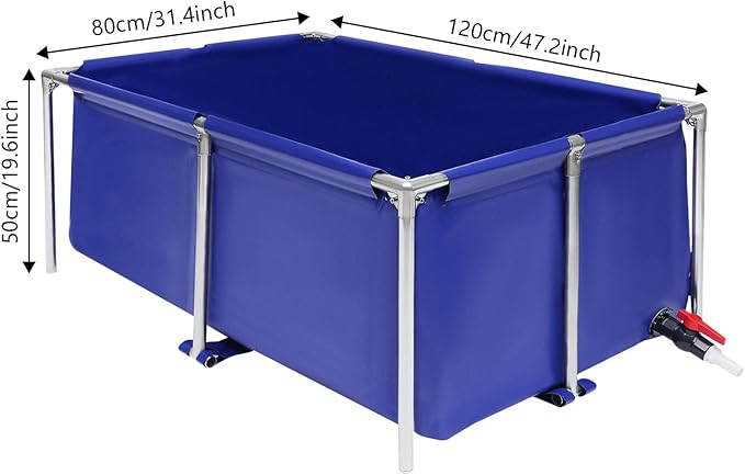 Canvas Fish Pond Foldable Water Storage with Steel Tubes & Drain Valve Blue Aquarium Pool for Koi Goldfish Tank Breeding Indoor Outdoors