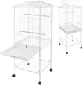 Large Bird Cage with Stand & Wheels, Freestanding Parakeet Birdcage with Wooden Stands & Feeding Cups, 49.2 Inch Bird Flight Cages for Parrot Canaries Cockatiels Budgie Parrotlet (White-C)