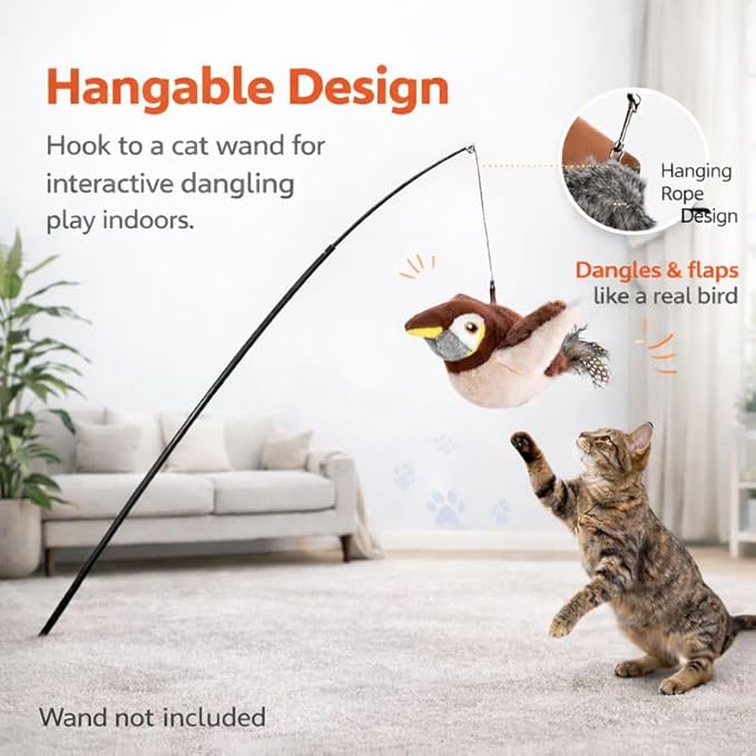 Flappy Bird Cat Toy – Interactive Flapping & Chirping Bird Toy for Cats (No Flying), Indoor Cat Toy for Exercise & Play, Durable Chew Toy for Bored Cats, Catnip Toy for Kitten or Small Dogs