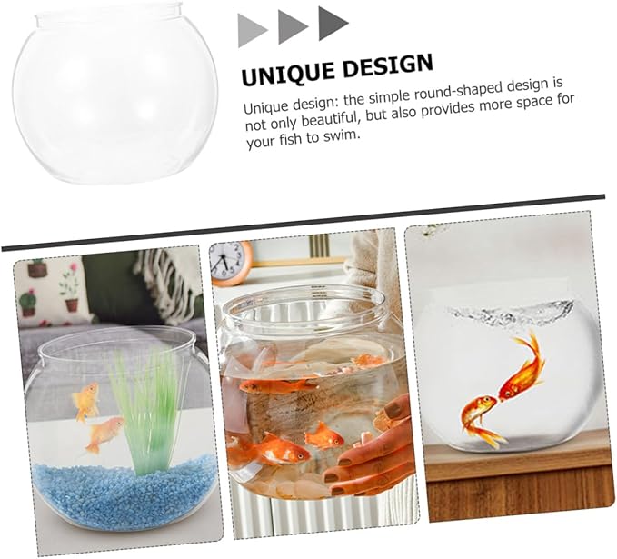 Small Plastic Fish Bowls 2pcs, Round Desktop Aquarium Tanks, Shatterproof Office Goldfish Bowls for Home and Living Room Micro Landscape