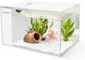 Small Fish Tank Betta 2.5 Gallon Desktop Aquarium Kit with LED Light and Water Pump & Black Filter Sponge & Bio Ball Filter Media Compact Aquarium for Betta Fish, Shrimp(White)
