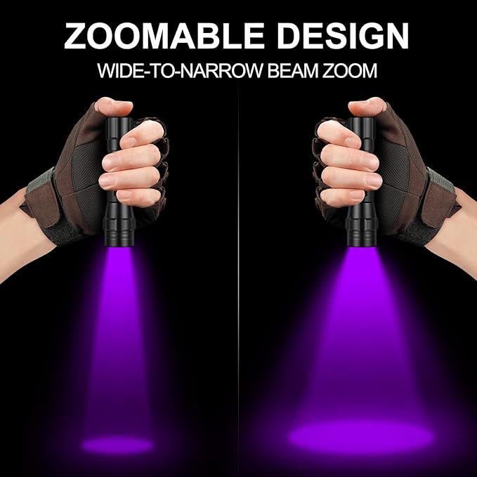 ULTRAFIRE UV Flashlight for Resin Curing, 395nm LED UV Curing Light, Zoomable Blacklight Flashlight for Pet Urine, Cat Dog Stains, Bed Bug, Household Wardrobe Toilet WF-508UV