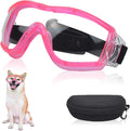 Dog Sunglasses Pet Goggles for Medium Large UV Protection Wind Protection Dust Protection Adjustable Strap Dog Glasses Suitable for Snow Beach Motorcycle (Pink Frame Transparent)
