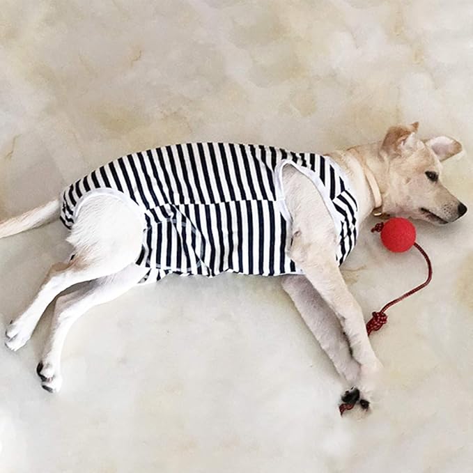 Dog’s Recovery Suit Post Surgery Shirt for Female Male Dog, E-Collar Alternative Wound Protective Clothes (Navy White-XL)