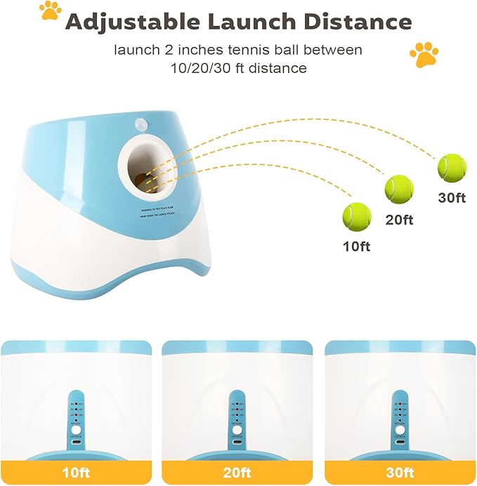Automatic Ball Launcher for Dogs: 2" Mini Tennis Ball Thrower with 3 Distance Settings,Interactive Puppy Pet Ball Indoor Thrower Fetch Machine for Small to Medium Dogs,Blue
