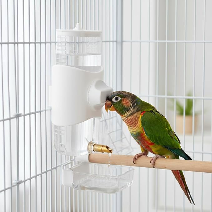 SUPVOX No-Spill Parrot Water Bottle: Automatic Bird Cage Dispenser - Large Capacity Leakproof Waterer for Cockatiel Cockatoo Parakeet - Easy to Clean & Refill, White