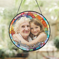 LOVELYPOD Personalized Grandma Stained Glass Sun Catcher, Photo Family Portrait Window Hanging Ornament, Custom Photo Gift, Grandma Gifts, for Mom, Christmas Ornament for Family