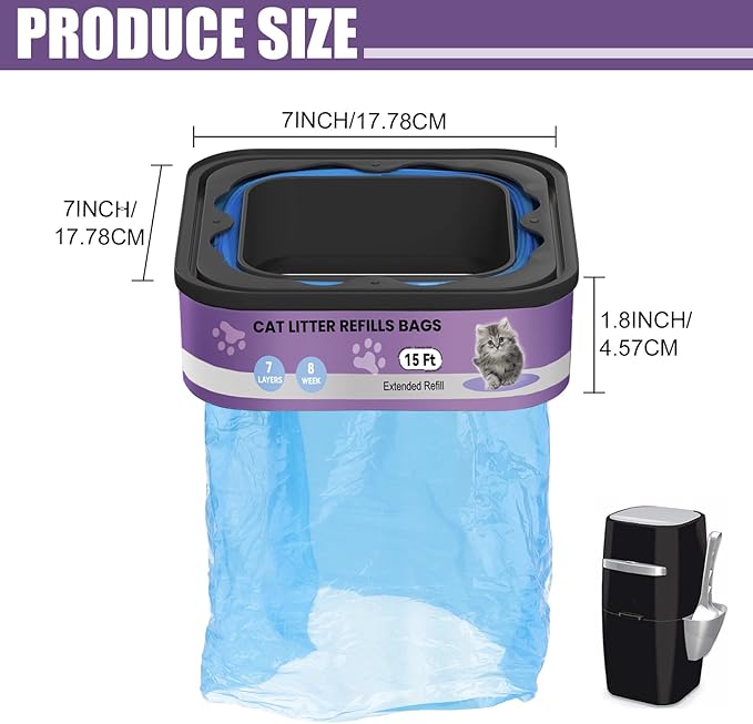 Litter Refill Bags Cartridges Compatible with Litter Genie – Extra Thick Leak-Proof Cat Waste Liners, Strong Odor Control, Tear-Resistant Easy Replace Refills，4 Pack