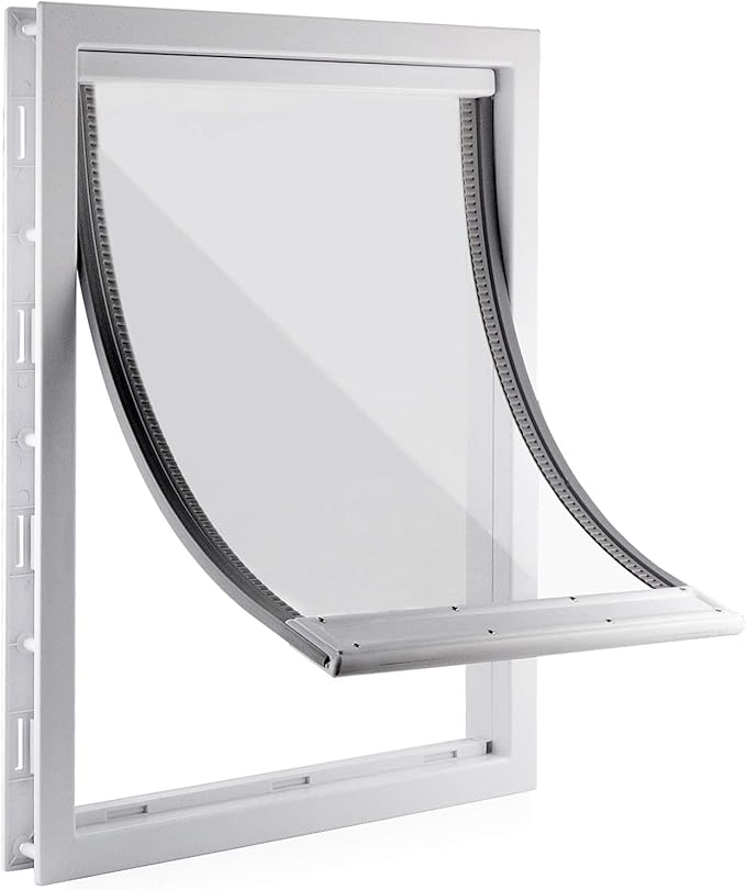 CEESC Dog Door with Soft Transparent Magnetic Flap and Snap-in Closing Panel, Premium PVC Plastic Doggie Door for Small Dog and Cat(M,White)