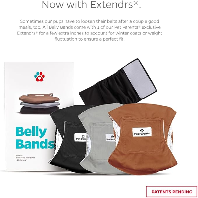 Pet Parents® Washable Belly Bands for Male Dogs (3pack) + Extendrs® of Durable Dog Diapers Male, Premium Male Dog Diapers & Dog Wraps (Large, Natural)