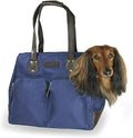 DJANGO Waxed Canvas & Leather Dog Carrier Tote Bag – Premium Soft-Sided Travel Dog Purse with Safety Leash, WR Lining, Zipper Pockets – Everyday Pet Carrier for Small Dogs up to 20 lbs (Navy, Large)