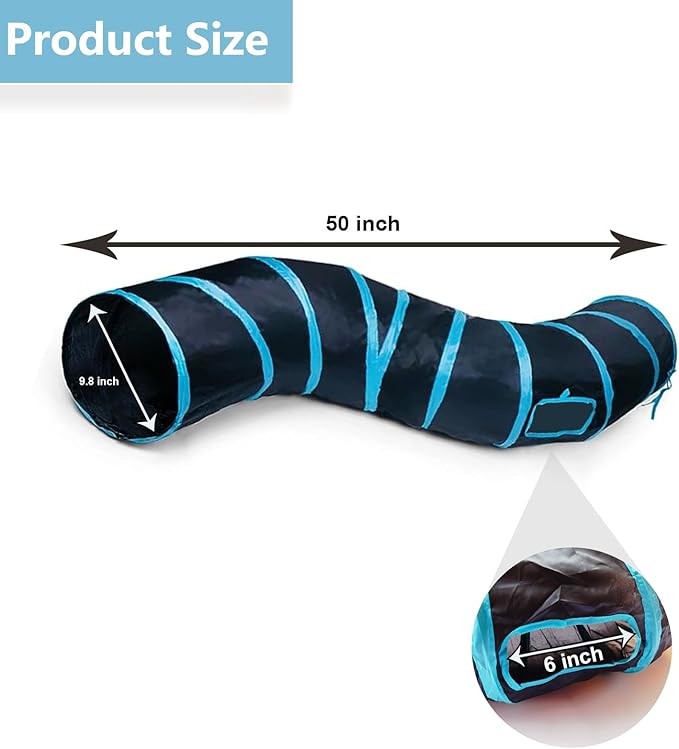 Cat Tunnel Tube Toys，Tunnels for Indoor Cats, S-Shape Blue Collapsible Interactive Toy with Balls for Rabbits, Kittens, Ferrets, Puppy
