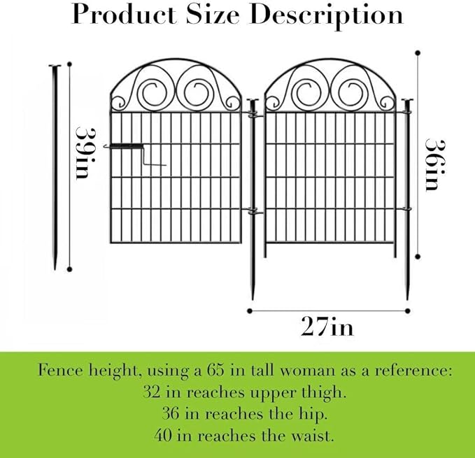 Tall Garden Fence Animal Barrier with Gate, 36 in(H) 8 Panels Garden Fences and Borders for Dogs, Dog Fence Outdoor for Yard, Total Length 17.5 Ft Metal Temporary Fencing│Patented