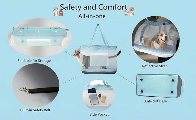 Dog Purse Carrier for Small Dogs - Pet Carrier for Cat, Soft Sided Dog Carrier for Small Animals,Collapsible Breathable Lightweight Pet Carrier Sling for Outing Travel Vet-Light Blue