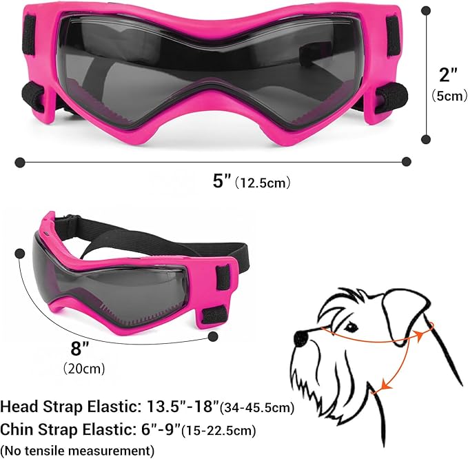 Dog Goggles Medium Breed, Small Dog Sunglasses Anti-UV Goggles for Pet Eyes Protection, Adjustable Straps, Pink M
