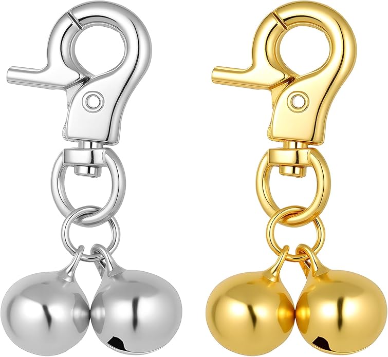 2 Pack Bell for Dog Collars, Pet Training Collar Bells, Cat Collar Bells with Heavy Duty Snap Clips, Pet Pendant Accessories, Pets Bell for Dogs and Cats (Gold, Silver)