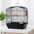 Portable Bird Travel Cage, Metal Carrier Flight Bird Cage with Food Container, Wooden Perch & Pull-Out Tray for Parrots, Canaries, Cockatiels, Lovebirds, Conures Black