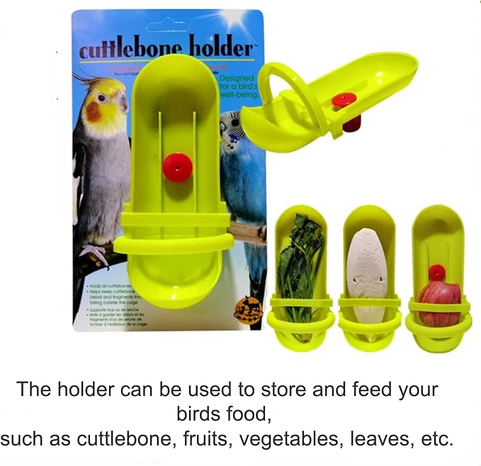 Bird Feeding Cup Rack Plastic Cuttlebone Holder Bird Cage Storage Bowl Stand Parrot Food Holder for Budgies Parakeet Cockatiel Conure Lovebird Color Randomly (with Cuttlebone)