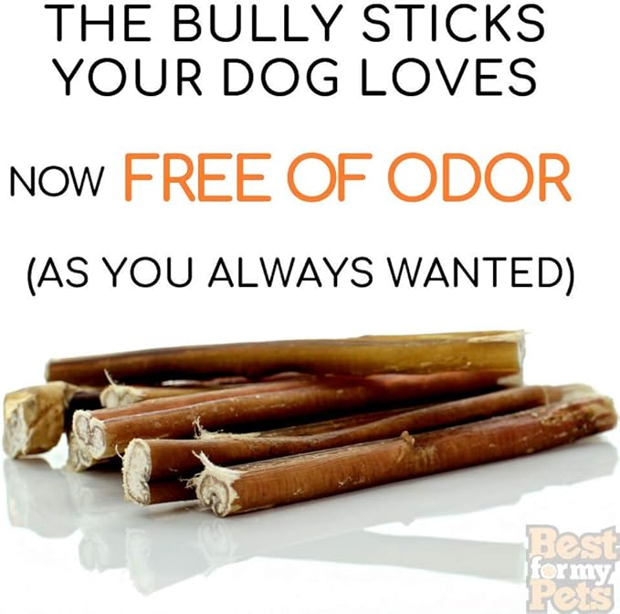 Best For My Pets 12‑Inch Odor‑Free 100% Beef Bully Sticks, 8 oz Bag – Long‑Lasting Single‑Ingredient Dental Dog Chews for Medium & Large Breeds, USA‑Inspected Rawhide Alternative