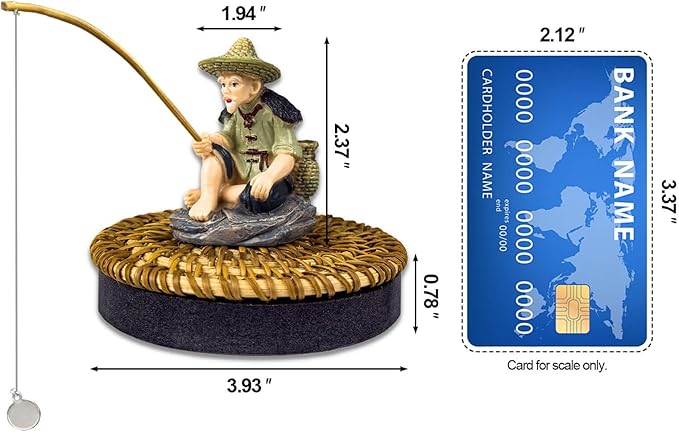 Floating Fish Tank Decorations, Resin Fisherman Aquarium Decor with Realistic Mini Fishing Rod, Fun Fish Feeder Aquarium Ornaments for Guppy Betta and Small Schooling Species Interactive Toy