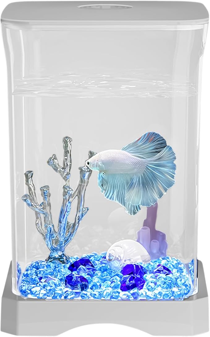 Led Betta Fish Aquarium - 635g 4k Hd Desk Fishs Tank, Small Starter Aquariums Kit, Led Mini Aquariums | Ornamental Fish Bowl Aquarium with Light for Home, Office, Apartment, Kitchen, Study Room Decor