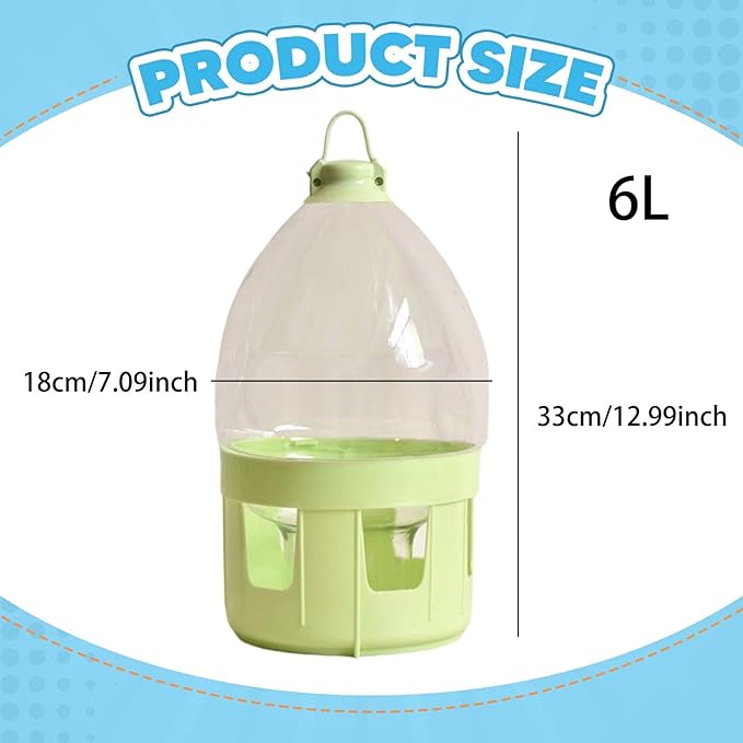 Pigeon Water Dispenser Bird Drinker Large Capacity Automatic Pet Water Pot Container Drinker Bottle for Parrot Lovebirds Duck, 6L