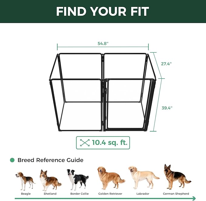 FXW AuraSpace Pro Metal & Acrylic Indoor Dog Playpen, All-Acrylic Clear Heavy-Duty Design, 40" Height 6 Panels for Medium and Large Dogs, Black│Patented