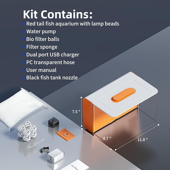 2.5 Gallon Fish Tank Small Aquarium Starter Kit with Hidden Filtration, 3 Color Light, Self Cleaning Nano Tank for Betta, Shrimp, Guppy, Angelfish