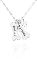 Custom Dog Bone Memorial Necklace With 925 Sterling Silver Paw Print Charm - Memorial Necklace With Personalized Names For Dog Lovers - Pet Jewelry Puppy Animal Pendant