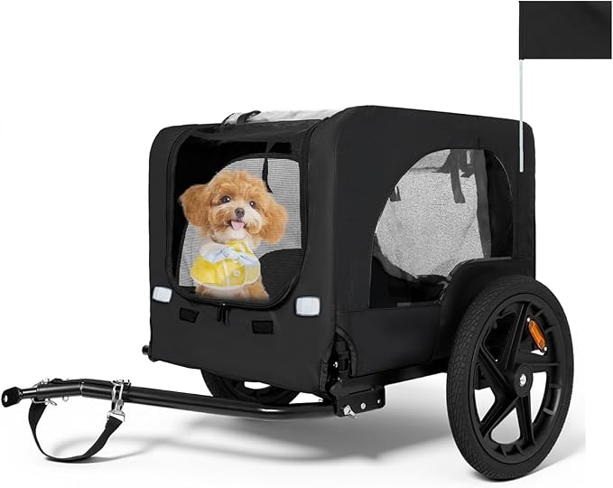 Collapsible Pet Bike Trailer, Portable Dog Bicycle Trailer with Enhanced Safety Design, Weatherproof & Ventilated Pet Carrier for Small to Medium Pets Up to 66 lbs (Black)