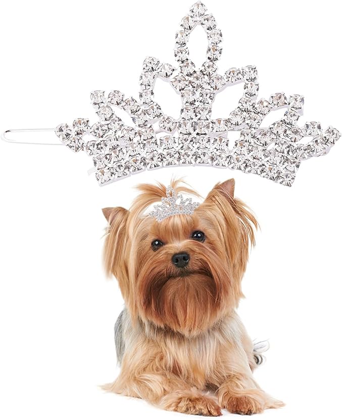 PET SHOW 1pc/Pack Dog Tiara Crown Hair Clips Bows for Small Dogs Costume Crystal Rhinestone Girls Puppies Barrette Grooming Hair Accessories
