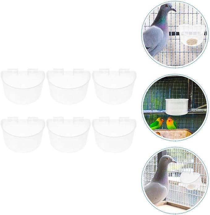 6pcs Pigeon Feeding Bowls with Watering Dish, Large Plastic Bird Cage Cups for Hanging Feeders, Suitable for Pigeon and Rabbit Cage Watering Supplies