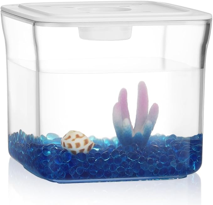 Small Betta Fish Tank - Mini Fish Aquarium Tank for Temporary Space, 0.2 Gallon Stackable Plastic Fish Bowl for Short-Term Use, Desktop Cube Tank for Small Fish, Insect, Shrimp, Crab, Spider