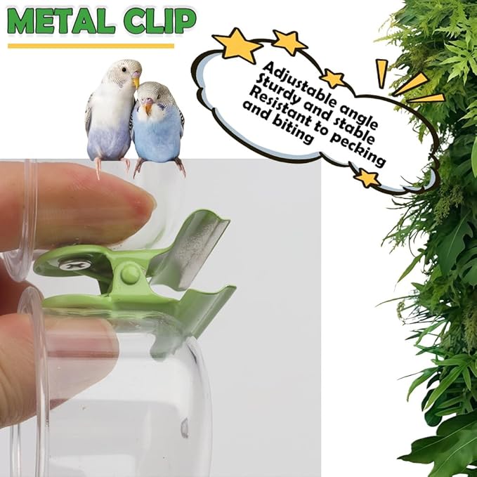 2 Pack Bird Feeding Cup Plastic Feeder with Clamp Holder for Small Size Birds Parakeet African Greys Conure Cockatiels Budgies Chinchilla