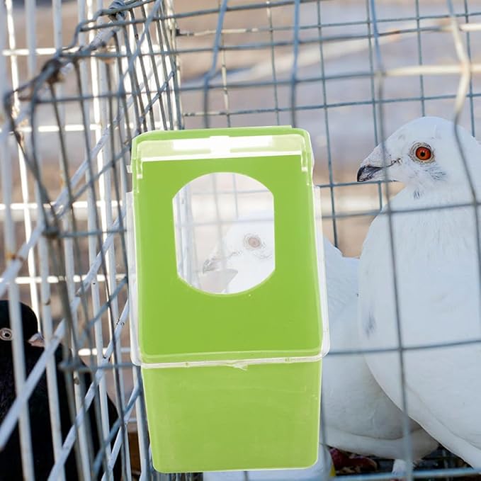 FRCOLOR 4pcs Hanging Pigeon Feeder Bird Cage Feeder with Lid Green Single Hole Bird Food Dispenser for Feeding and Watering Supplies