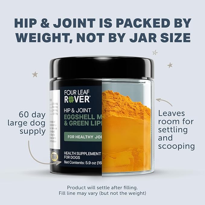 Hip & Joint - Joint Supplement for Dogs with Green Lipped Mussel, Eggshell Membrane and Curcumin - Veterinarian Formulated - 60 Day Large Dog Supply