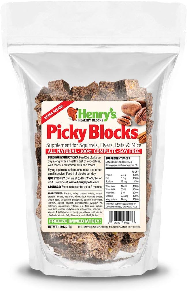 Henry's Picky Blocks - Nutritionally Complete Food for Squirrels, Flying Squirrels, and Chipmunks, 11 Ounces