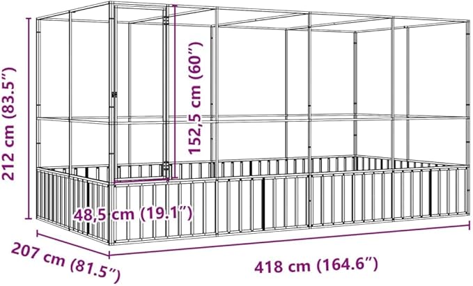 vidaXL Aviary with Extension - Galvanized Steel Bird Cage 164.6"x81.5"x83.5", Large Parrot/Budgie Cage in Silver with Lockable Door, Suitable for Rabbits, Ducks, Chickens