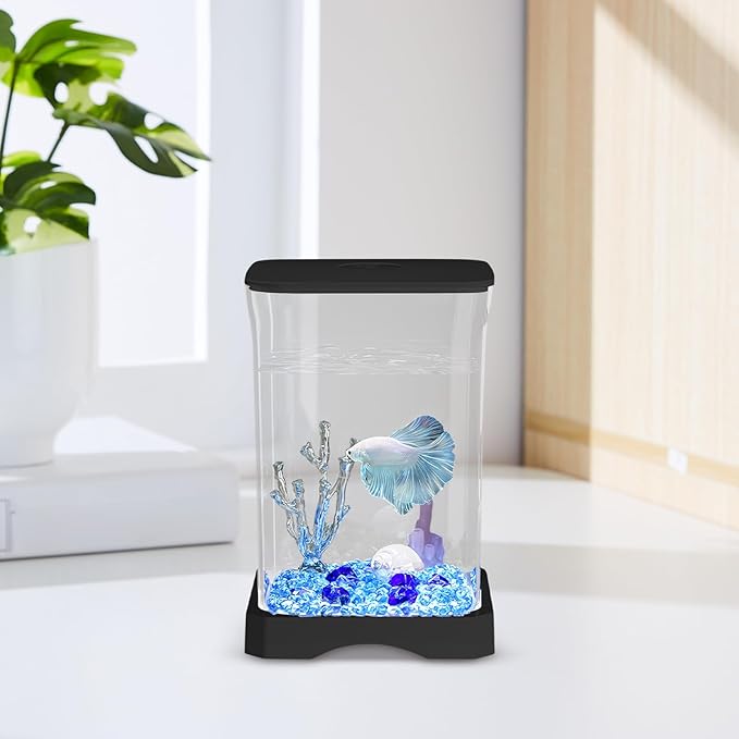 Betta Aquarium Tank - 11.8x11.8x17.7cm Small Led Fish Tank, Desktop Aquariums Starter Kit, Mini Aquariums Bowl | 4k Hd Ornamental Aquarium with Light for Home Decor, Apartment, Kitchen, Study Room