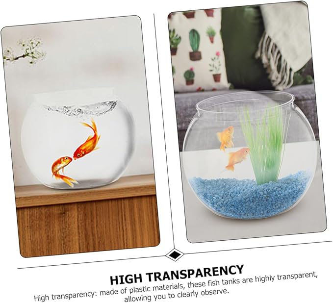 DOITOOL 2pcs Round Plastic Fish Bowls Large Desktop Aquariums for Betta and Goldfish Tabletop Adornment Office Decor