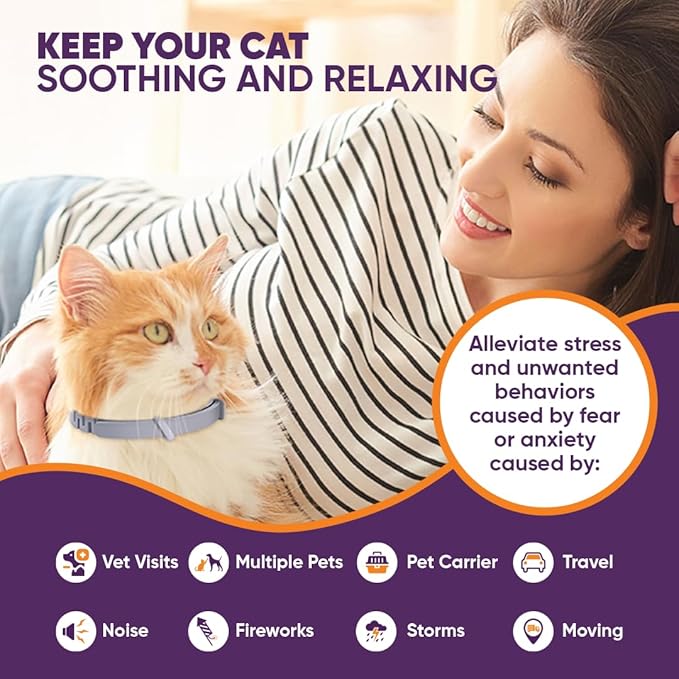 Calming Collars for Cats with Pheromones, Anxiety and Stress Relief 6 Pack Adjustable and Waterproof. Drug Free Solution Helps Reduce Spraying,Aggression and Nervous Behavior