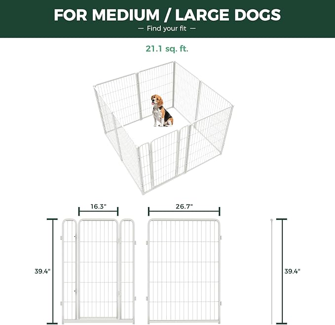 FXW Homeplus Unleashed Indoor Dog Playpen - Stress-Free and Safe Play, Heavy Duty 40 Inch 8 Panels with Washable Pee Pad for Medium and Large Dogs, White│Patented
