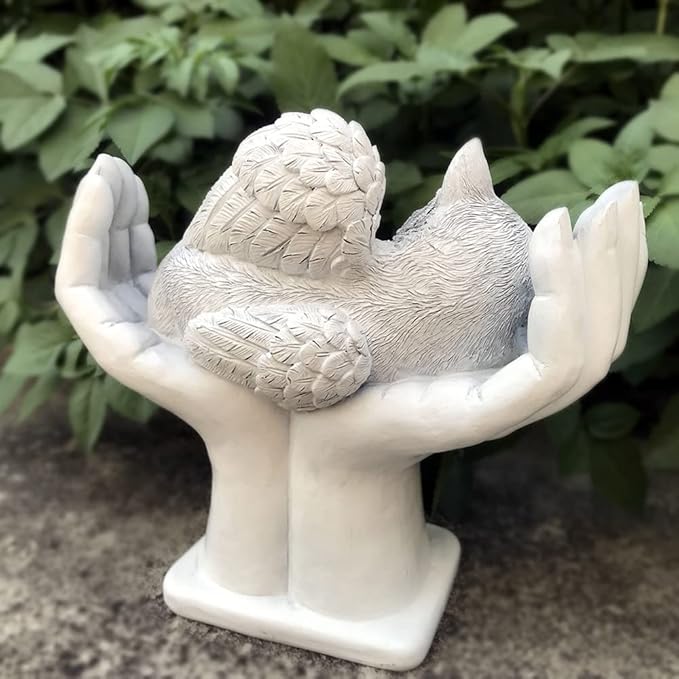 Personalized Cat Pet Grave Markers Memorial Angel Statue Stone with in God's Hands, Cat Pet Headstone Garden Stone，in Loving Memory of A Pet Lost Gift, 7 Inch(H)