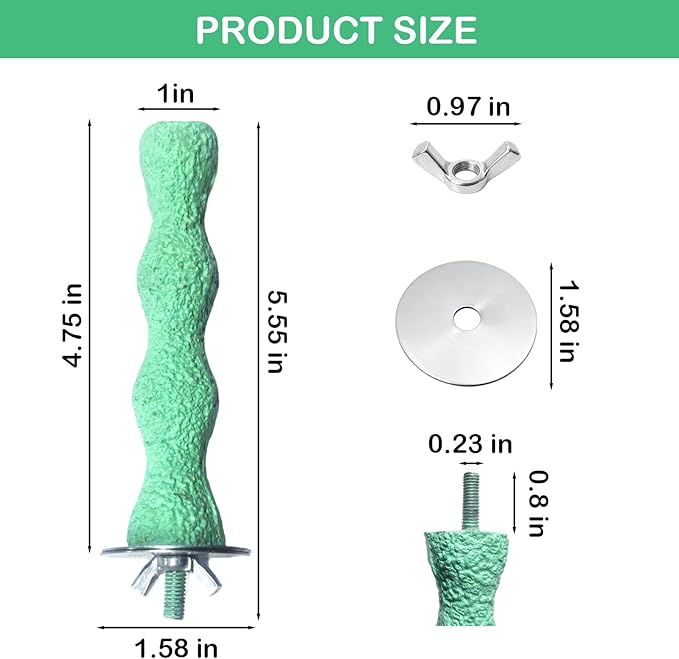 Bird Beak Grinding Stone, Anti-Slip Parrot Nail Trimming Stick, Parrot Resin Beak Grinder, Washable Claw Trimmer Care Stand for Budgie, Conures, Parakeets Cage Accessories (2, Green, 5 inch)