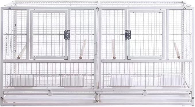 1F/2F/3F Stackable Center Divided Breeder Breeding Bird Flight Double Rolling Cage for Aviaries Canaries Cockatiels Lovebirds Finches Budgies Small Parrots. (White Vein, Cage Without Stand)