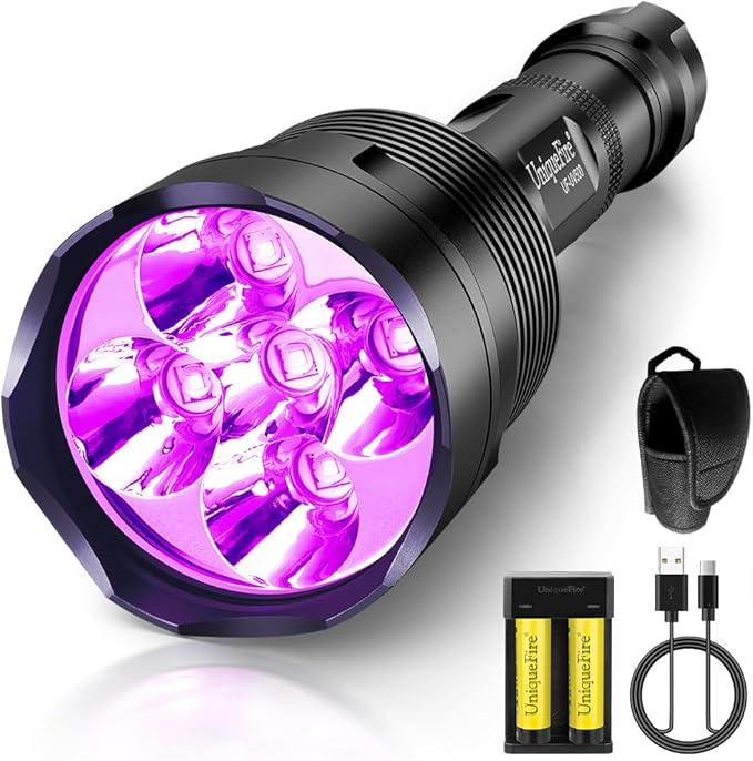 UniqueFire UV500 395nm Flashlight with 5 LEDs Suitable for Pet Urine Finding & Mineral, Antique Detection, Scorpion Search, etc