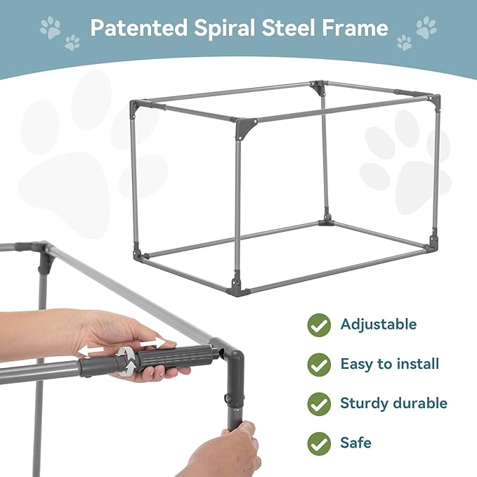 PETSFIT Portable Dog Crate for Large Dogs, – 40" Soft Dog Travel Crates with Lockable Zippers & Thicken Mat, Adjustable Patented Spiral Steel Frame, Collapsible Kennel for Indoor & Outdoor