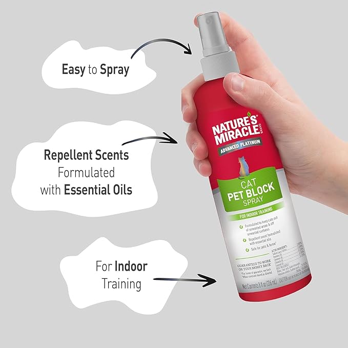 Nature's Miracle Advanced Platinum Cat Pet Block Repellent Spray,8 Ounces,Indoor Training Aid for Cats,(Pack of 2)