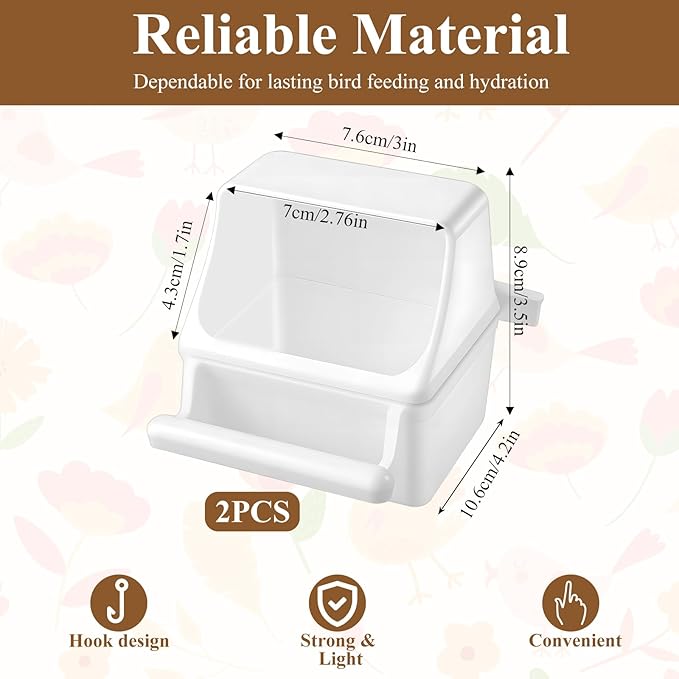 2 PCS Bird Feeder for Cage, White Anti-Spill Bird Cage Food Bowls, Birds Cages Feeder Cups for Small Pet Birds and Parakeets